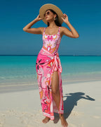 Printed Pink Swimsuit, Sarong and 3 piece