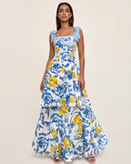 Lemon Print Tie-shoulder One Piece Swimsuit and Sarong or Skirt