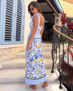 Lemon Print Tie-shoulder One Piece Swimsuit and Sarong or Skirt