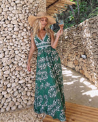 V Neck Lace Up Printed One Piece Swimsuit and Skirt