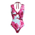 Abstract Floral Printed Swimsuit and Skirt