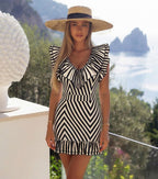 Ruffle Striped Print Swimsuit Set(s)