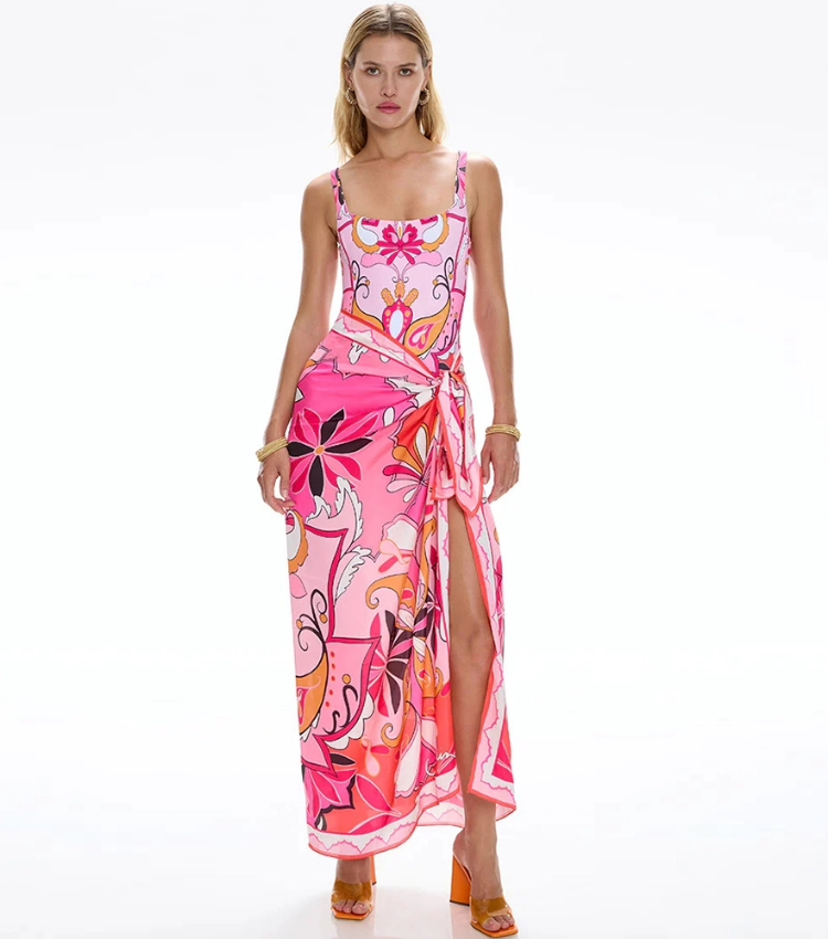 Printed Pink Swimsuit, Sarong and 3 piece