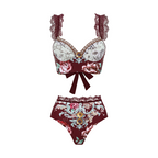 Lace Decoration Peony Print Swimsuit Set(s)