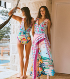 Scallop Cut Neck One Piece Swimsuit and Skirt