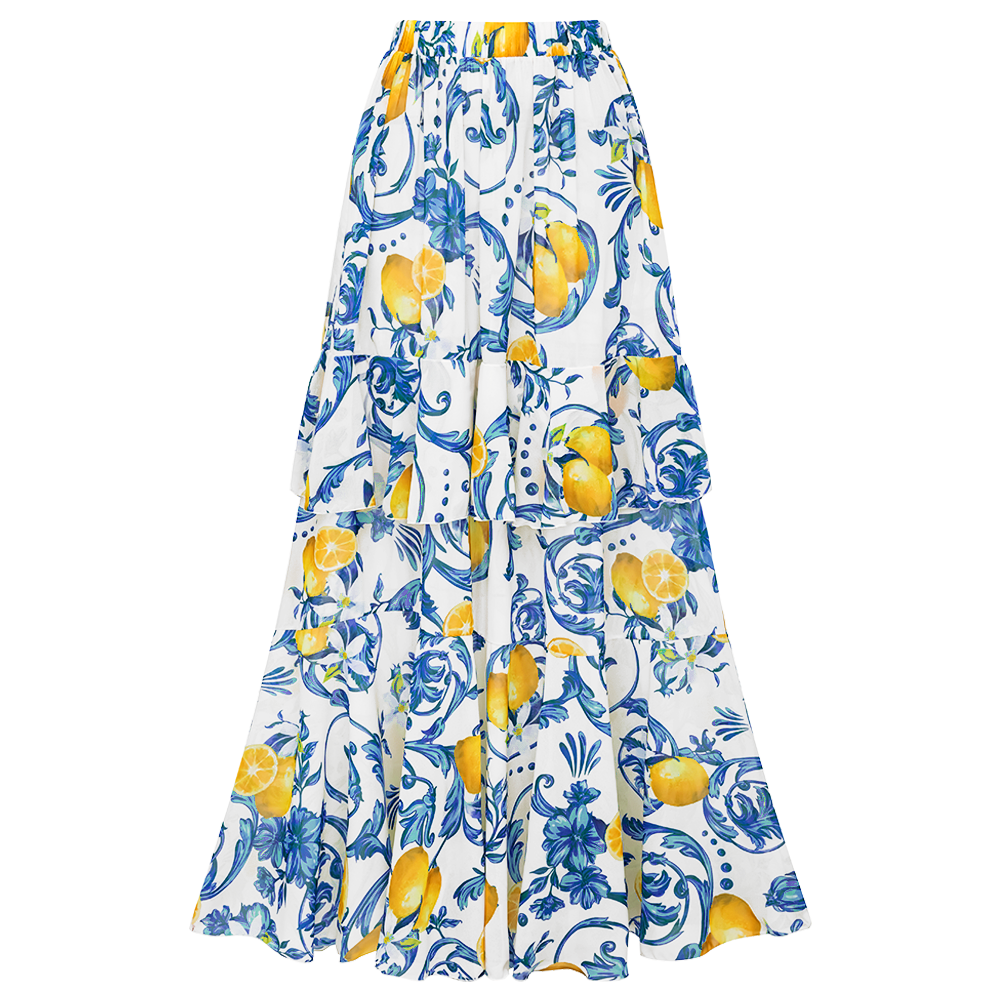 Lemon Print Tie-shoulder One Piece Swimsuit and Sarong or Skirt