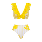 V-neck Yellow Stripes Swimsuit Set(s)