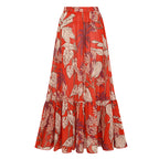 One Shoulder Red Plant Print Swimsuit Set(s)