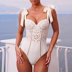 White Color Laser Cutting Flower Swimsuit Set(s)