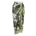 One Shoulder Striped and Leaves Print Swimsuit Set(s)