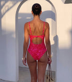 Adjustable shoulder straps Red Print Cut Out Swimsuit Set(s)