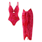 Adjustable shoulder straps Red Print Cut Out Swimsuit Set(s)