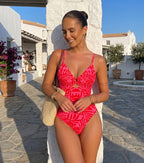 Adjustable shoulder straps Red Print Cut Out Swimsuit Set(s)