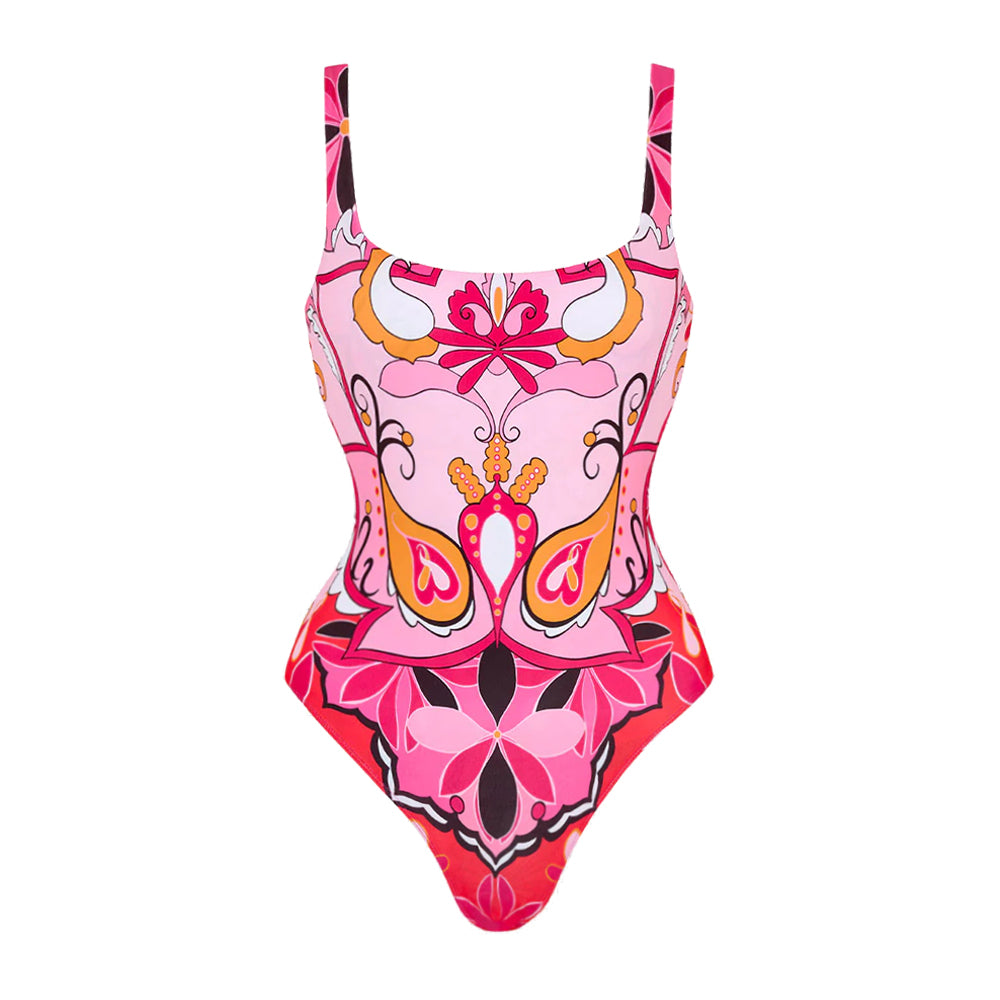Printed Pink Swimsuit, Sarong and 3 piece
