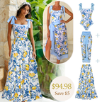 Lemon Print Tie-shoulder One Piece Swimsuit and Sarong or Skirt