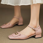 Elvane Leather Mary Jane Shoes with Buckle