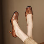 Marisol Leather Square-Toe Heels