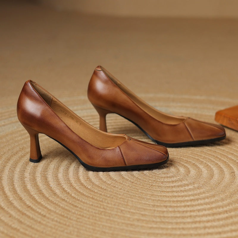 Marisol Leather Square-Toe Heels