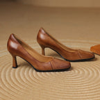 Marisol Leather Square-Toe Heels
