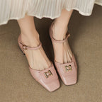 Elvane Leather Mary Jane Shoes with Buckle