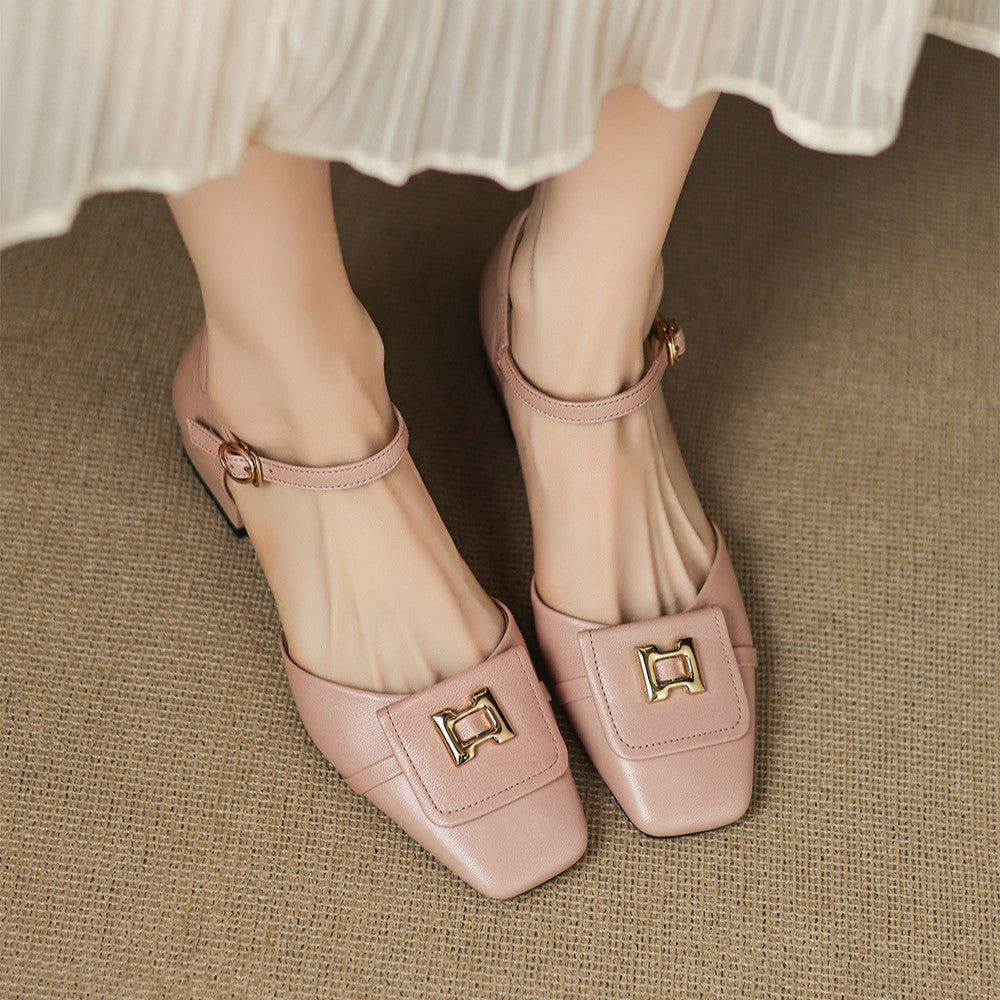 Elvane Leather Mary Jane Shoes with Buckle