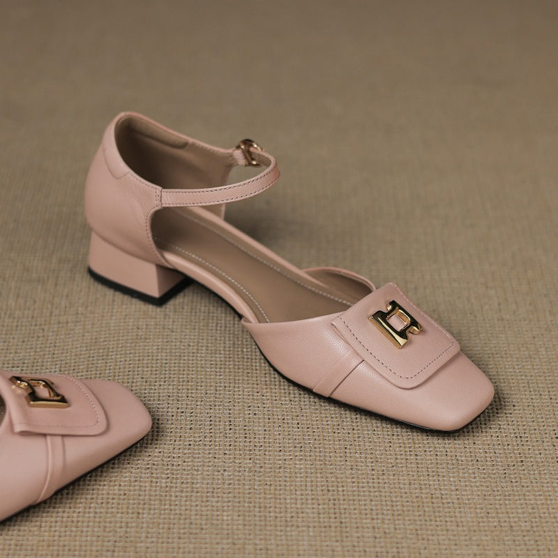 Elvane Leather Mary Jane Shoes with Buckle