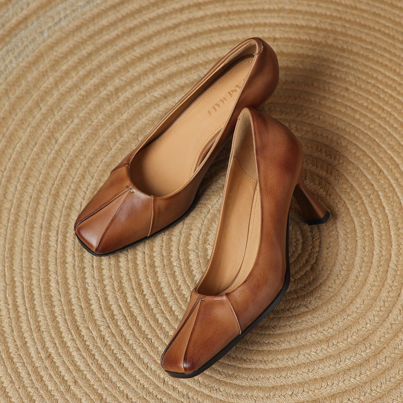 Marisol Leather Square-Toe Heels