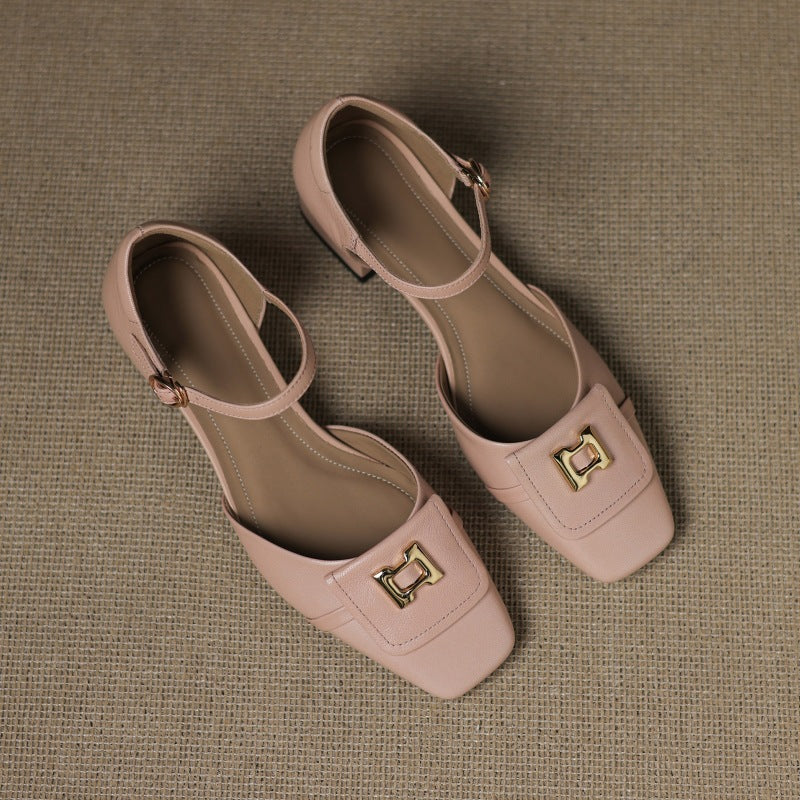 Elvane Leather Mary Jane Shoes with Buckle