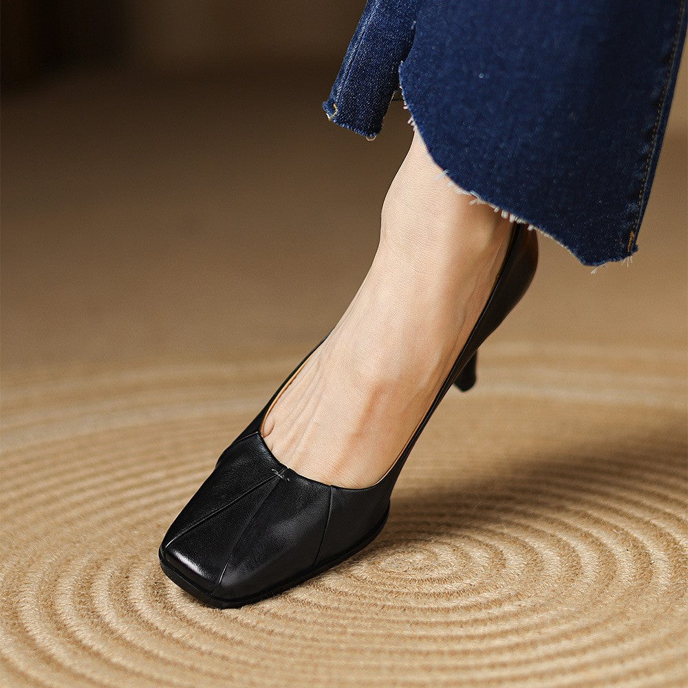 Marisol Leather Square-Toe Heels