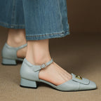 Elvane Leather Mary Jane Shoes with Buckle