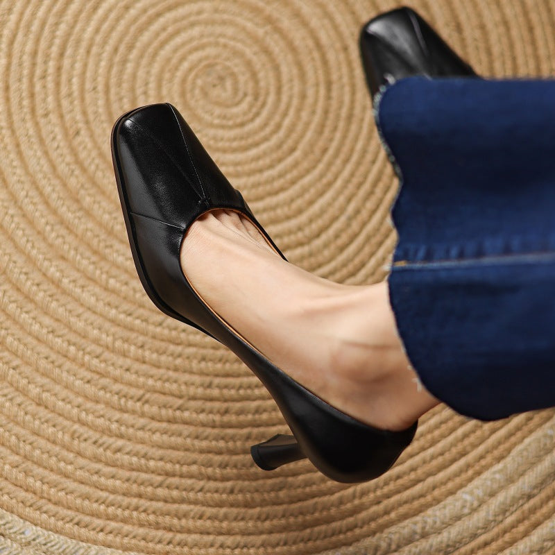 Marisol Leather Square-Toe Heels
