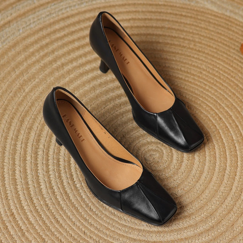 Marisol Leather Square-Toe Heels