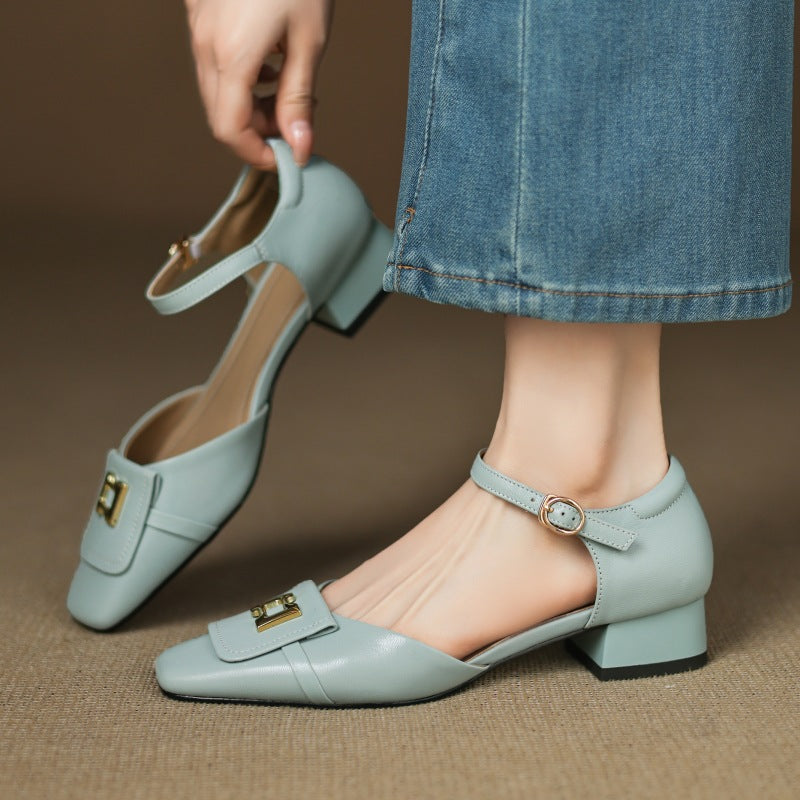 Elvane Leather Mary Jane Shoes with Buckle