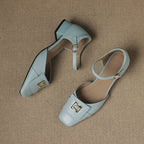 Elvane Leather Mary Jane Shoes with Buckle