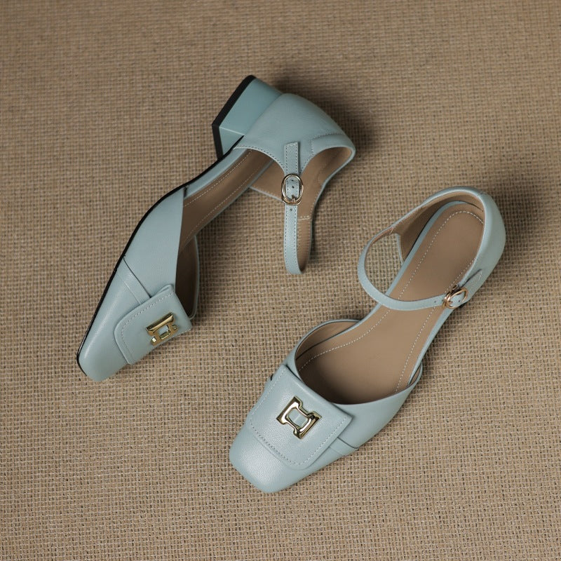 Elvane Leather Mary Jane Shoes with Buckle