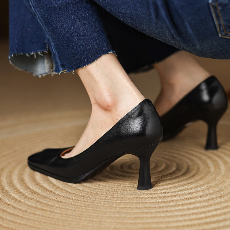 Marisol Leather Square-Toe Heels