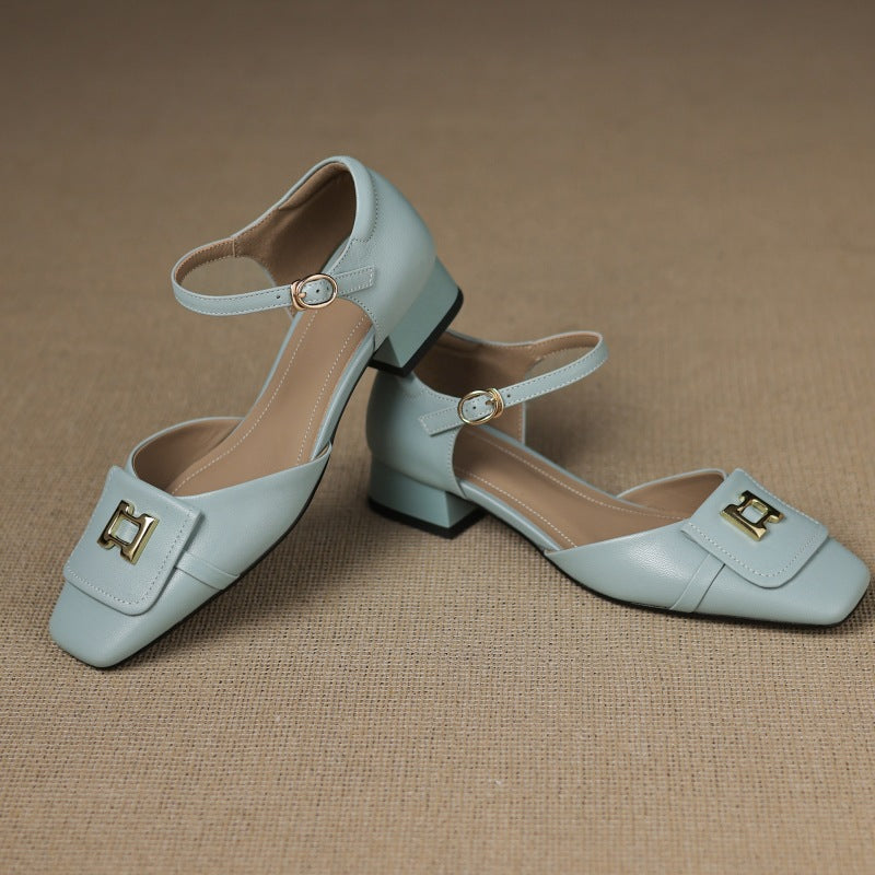 Elvane Leather Mary Jane Shoes with Buckle