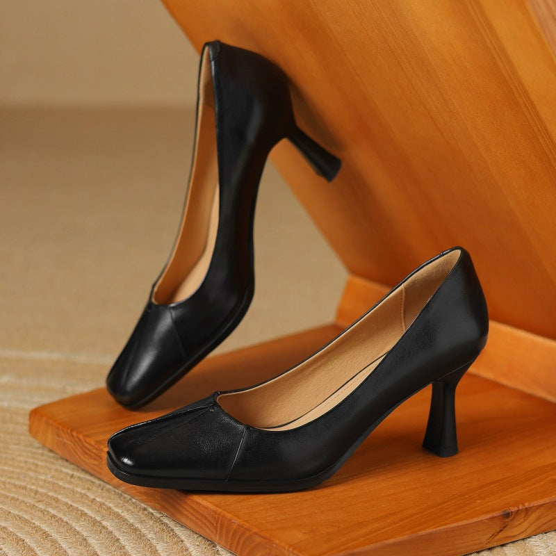 Marisol Leather Square-Toe Heels
