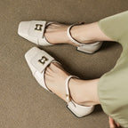 Elvane Leather Mary Jane Shoes with Buckle