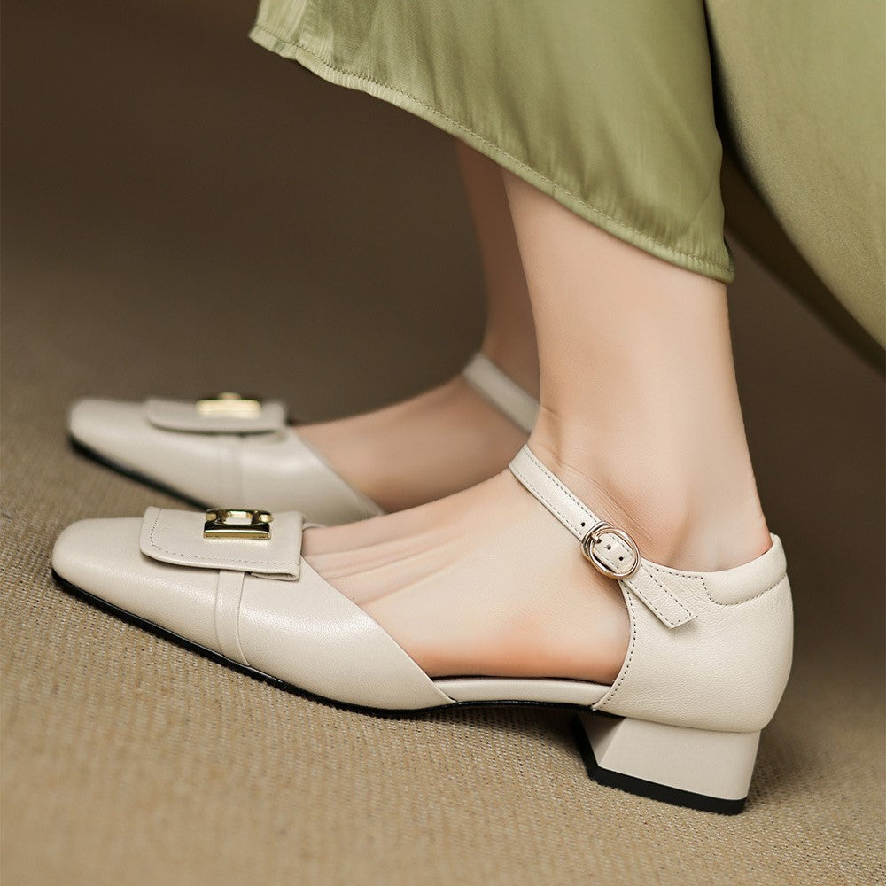Elvane Leather Mary Jane Shoes with Buckle