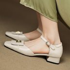 Elvane Leather Mary Jane Shoes with Buckle