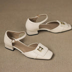 Elvane Leather Mary Jane Shoes with Buckle