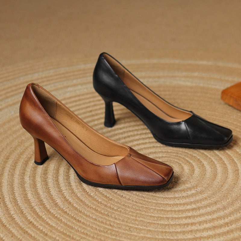 Marisol Leather Square-Toe Heels