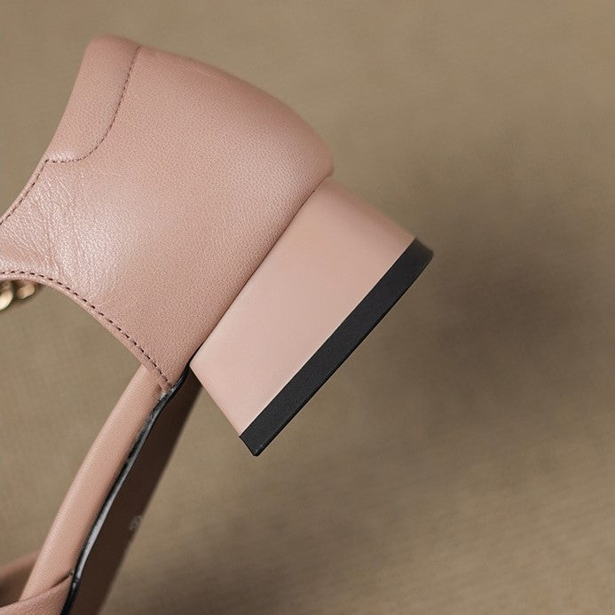 Elvane Leather Mary Jane Shoes with Buckle
