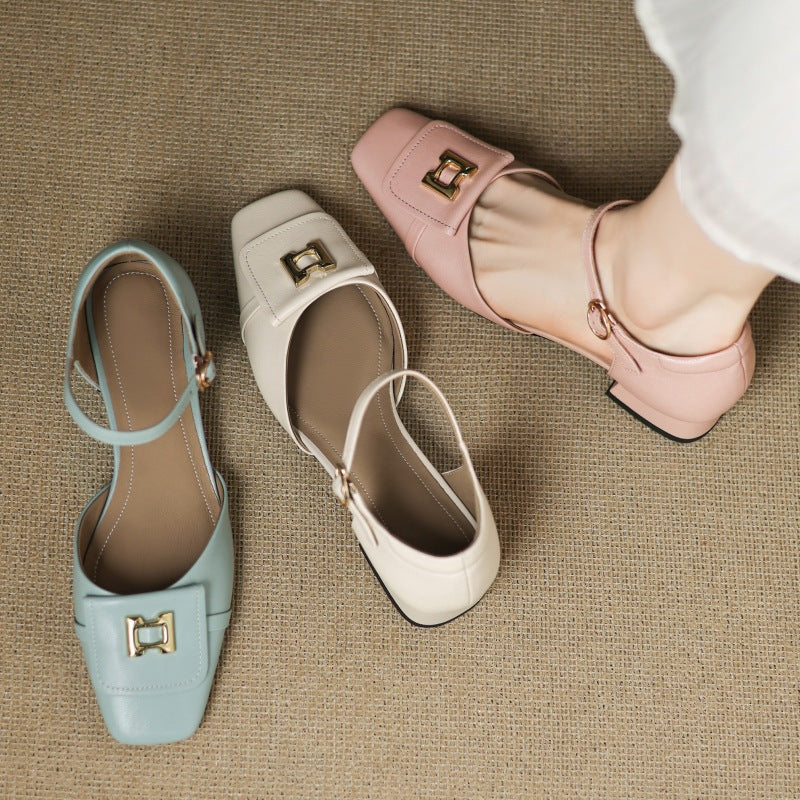 Elvane Leather Mary Jane Shoes with Buckle