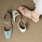 Elvane Leather Mary Jane Shoes with Buckle