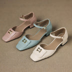 Elvane Leather Mary Jane Shoes with Buckle