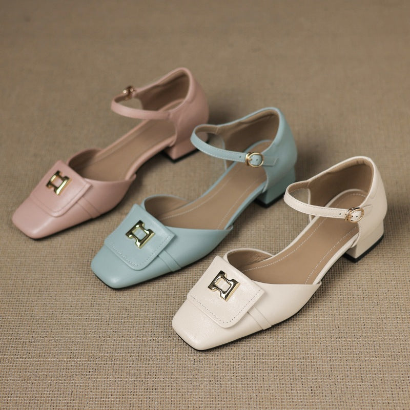 Elvane Leather Mary Jane Shoes with Buckle