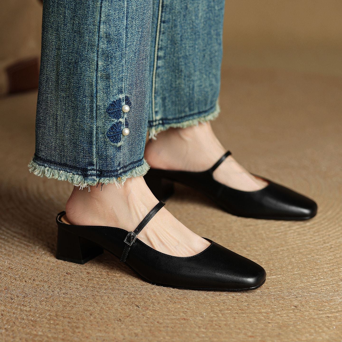 Meyra Genuine Leather Slip-On Mules