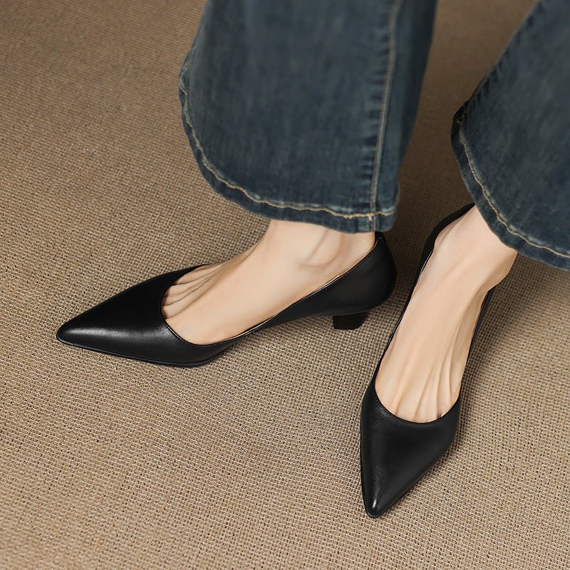 Calenne Leather Kitten Heels" can be rephrased as "Calenne Elegant Leather Kitten Heels.